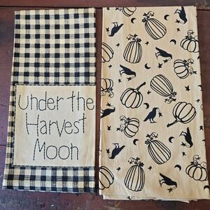VHC Brands Seasons Crest Cotton Towel Set 2-Piece Fall Harvest Gingham NEW